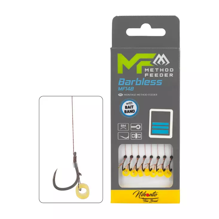 Mikado MF Rig MF14 Bait Band Barbless Braid 10cm - Valmiiksi sidotut koukut - 5900637120810 - 1
