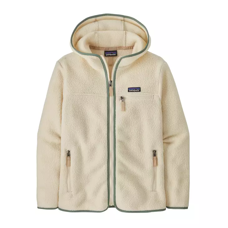 Patagonia Womens Retro Pile Hoody Natural w Ellwood Green - Fleecepaidat - 198077742500 - 1