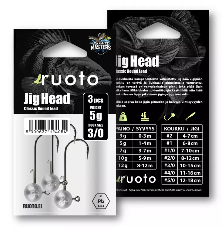 Ruoto PredatorMasters Jig Head 5g - "Classic Round Lead" - Jigipäät - 6438407013240 - 2