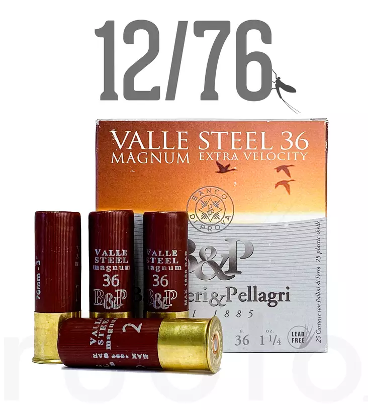 12/76 B&P Valle Steel 36 Magnum 36g 25pcs - Metsästyspatruunat, teräs - 8033629500141 - 1