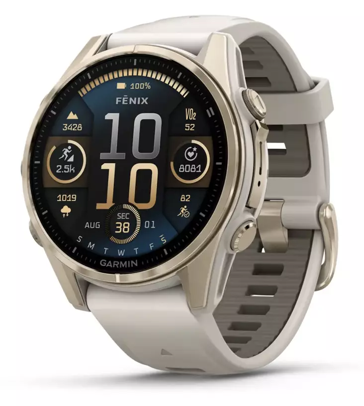 Garmin Fenix 8 - 43 mm AMOLED Sapphire Soft Gold with Fog Gray/Dark Sandstone Silicone Band - GPS-paikannuslaitteet ja kellot - 010-02903-11 - 1
