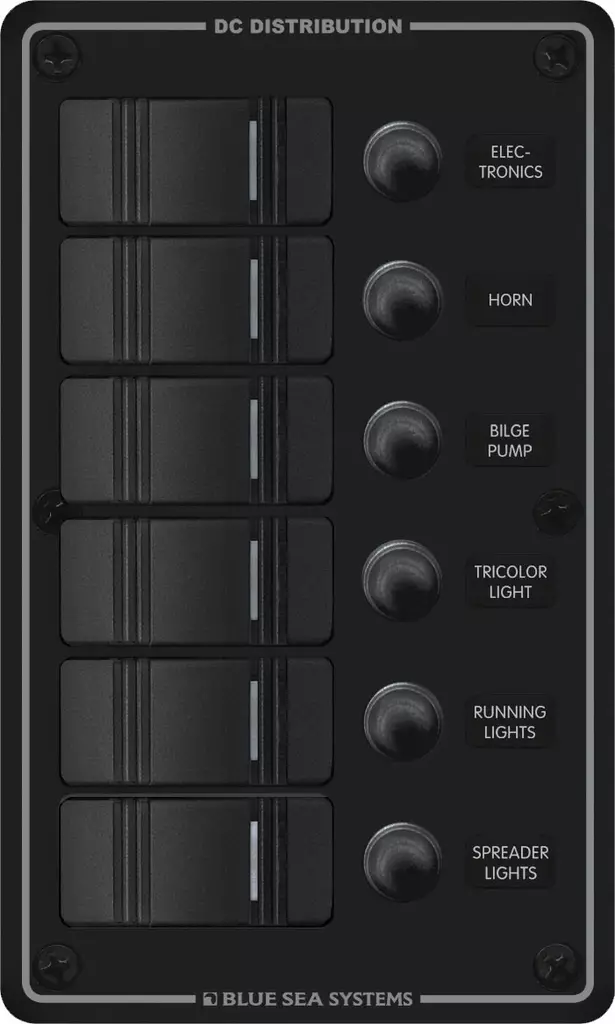 Blue Sea Systems Panel H2O 12VDC CLB 6-pos Black - Akku- ja sähkötarvikkeet - 632085083731 - 1