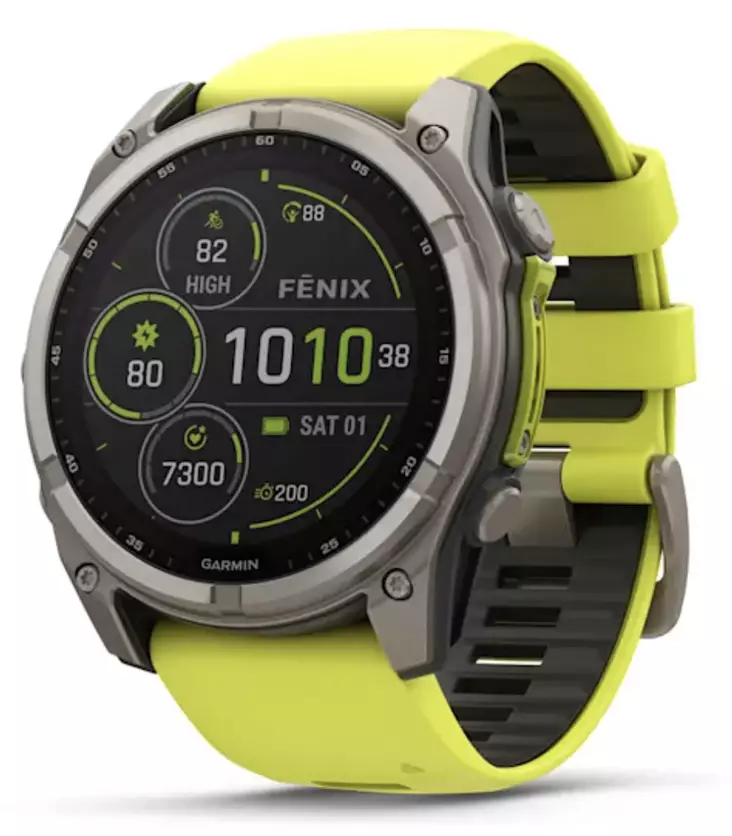 Garmin Fenix 8 - 51 mm Solar Sapphire Titanium with Amp yellow graphite silicone band - GPS-paikannuslaitteet ja kellot - 010-02907-21 - 1