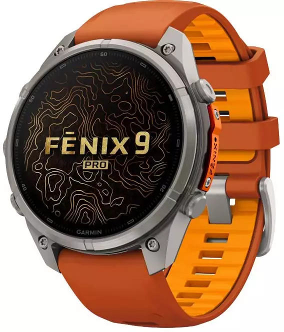 Garmin Fenix 9 Pro inReach 47mm Titanium with Autumn Orange/Spark Orange - GPS-paikannuslaitteet ja kellot - 010-04336-01 - 1