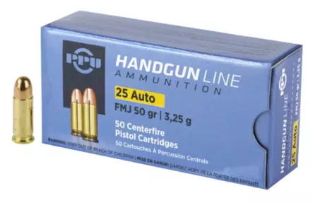 PPU FMJ .25 AUTO 3,25g 50pcs - Patruunat muihin pistoolikaliipereihin - 8605003813002 - 1