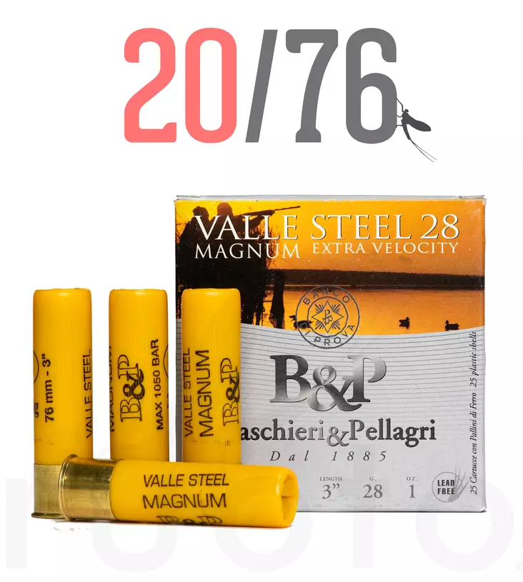 20/76 B&P Valle Steel 28 Magnum 28g 25pcs - Metsästyspatruunat, teräs - 8034134049972 - 1