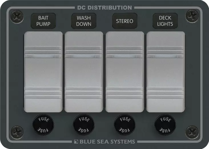 Blue Sea Systems Panel H2O 12VDC AGC 4pos Gray H - Akku- ja sähkötarvikkeet - 2103202312 - 1