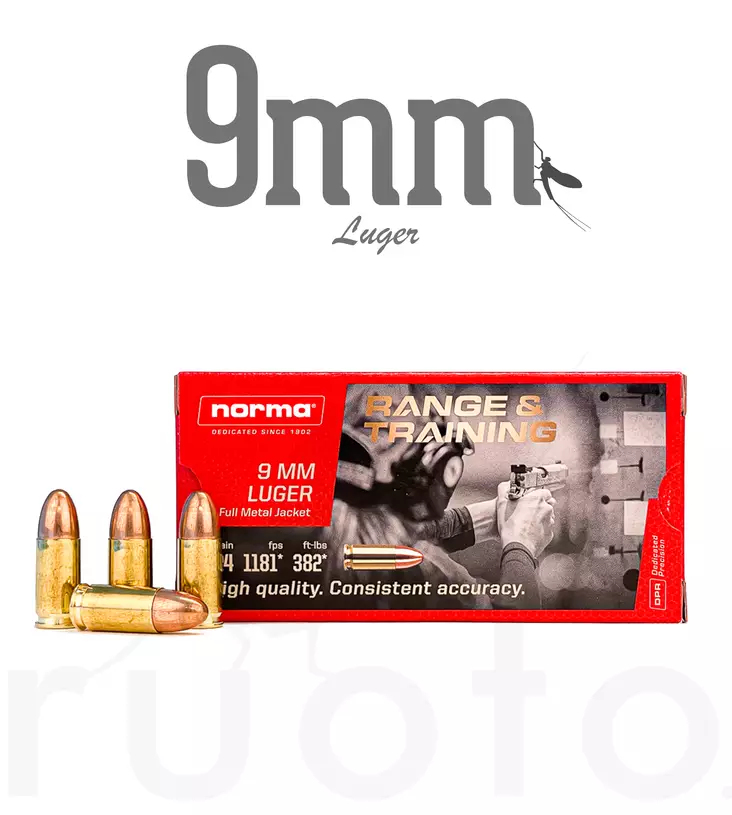 Norma FMJ 9mm Luger 8,0g - Patruunat 9x19 - 810036150262 - 2