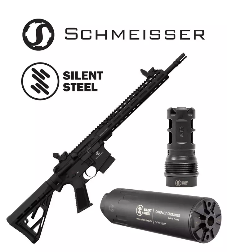 Schmeisser AR15 M4FL + Silent Steel Compact Flow Streamer + Silent Steel QD Muzzle Break - Kiväärit AR-15 tai vastaavat - 022074RES2 - 1