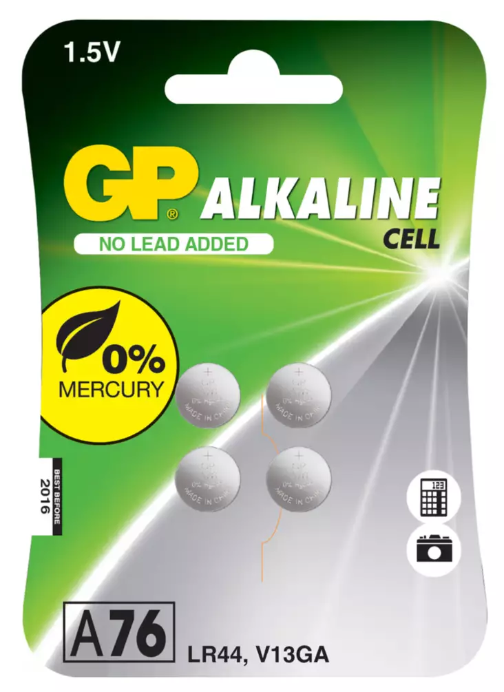 GP 1.5V A76/LR44/V13GA 4kpl paristo - Paristot ja virtapankit - 4891199162473 - 1