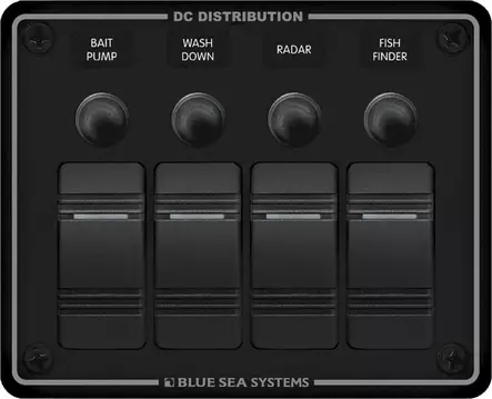 Blue Sea Systems Panel H2O 12VDC CLB 4-pos Black - Akku- ja sähkötarvikkeet - 632085083724 - 1