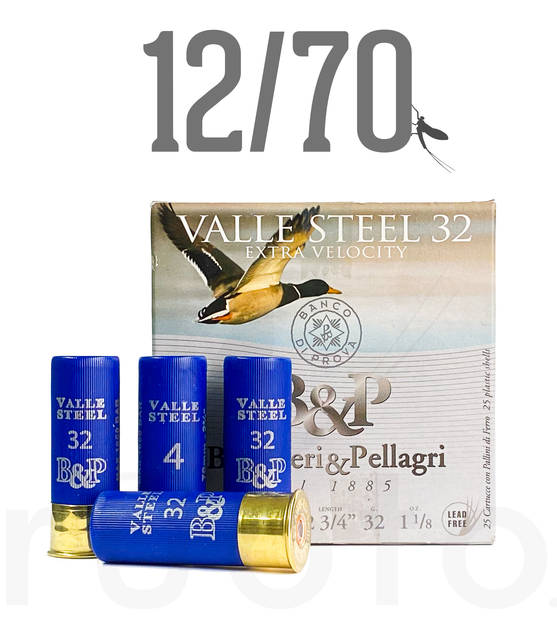 12/70 B&P Valle Steel 32g 25pcs - Metsästyspatruunat, teräs - 8034134046124 - 1