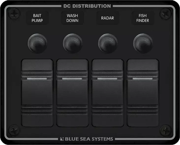 Blue Sea Systems Panel H2O 12VDC CLB 4-pos Black - Akku- ja sähkötarvikkeet - 632085083724 - 1