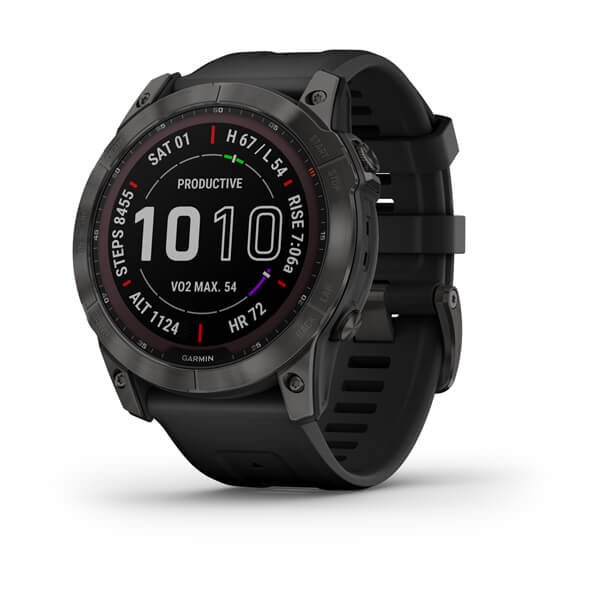 Garmin Fenix 7X Sapphire Solar Hiilenharmaa DLC-titaani ja musta hihna - GPS-paikannuslaitteet ja kellot - 0753759278236 - 1