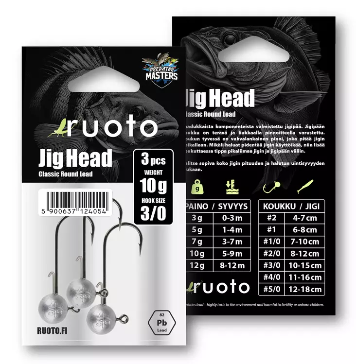 Ruoto PredatorMasters Jig Head 10g - "Classic Round Lead" - Jigipäät - 6438407013387 - 2