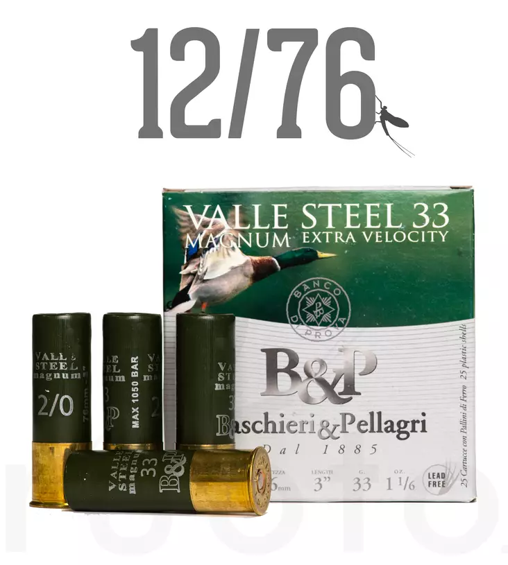 12/76 B&P Valle Steel 33 Magnum 33g 25pcs - Metsästyspatruunat, teräs - 8034134046148 - 1