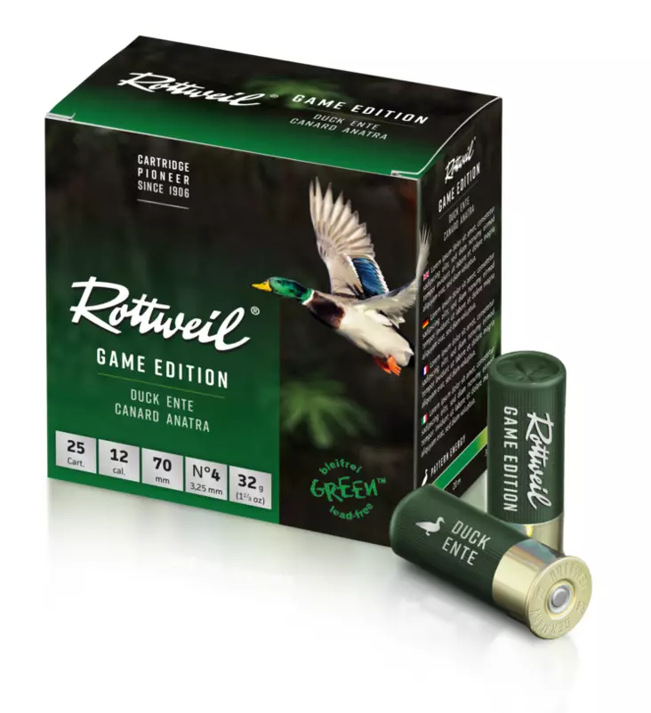 12/70 Rottweil Game Edition Duck 3,25mm 32g 25pcs - Metsästyspatruunat, teräs - 4000294317088 - 1