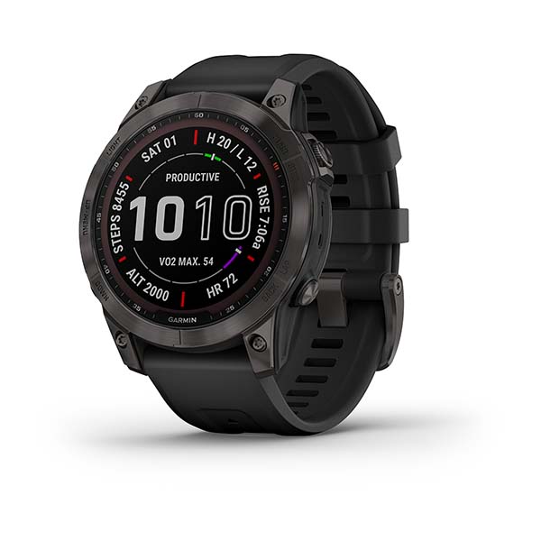 Garmin Fenix 7 Sapphire Solar Musta DLC-titaani ja musta hihna - GPS-paikannuslaitteet ja kellot - 0753759278168 - 1