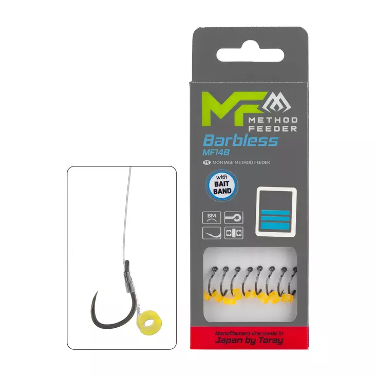Mikado MF Rig MF14 Bait Band Barbless Mono 10cm - Valmiiksi sidotut koukut - 5900637120698 - 1