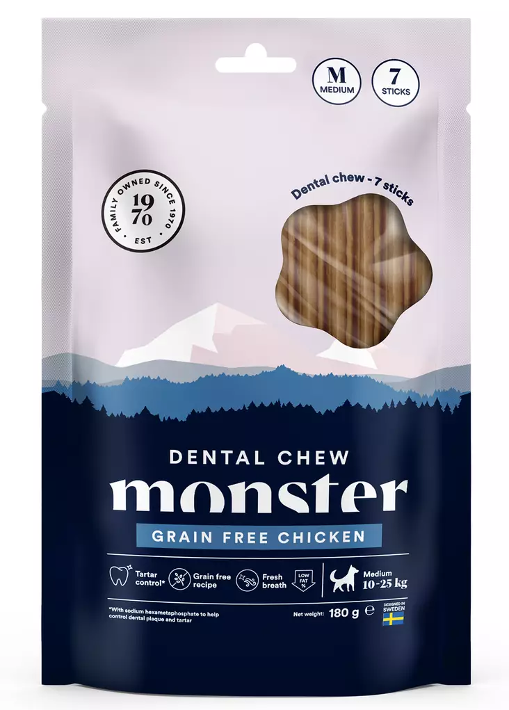 Monster Dog Dental Chew GF Chicken 7pcs - Koiran puruluut ja -tikut - 7350040126448 - 1