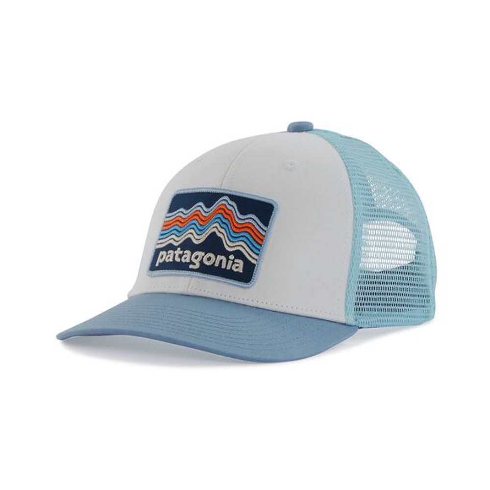 Patagonia Kids Trucker Hat Plume Grey Ridge Rise Stripe Light Plume