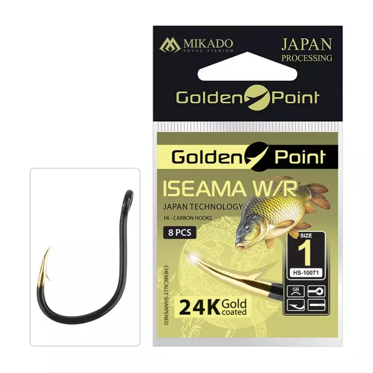 Mikado Golden Point Iseama with Ring 9 pcs #4 - Silmälliset & lapiopäiset koukut - 5900637616689 - 1