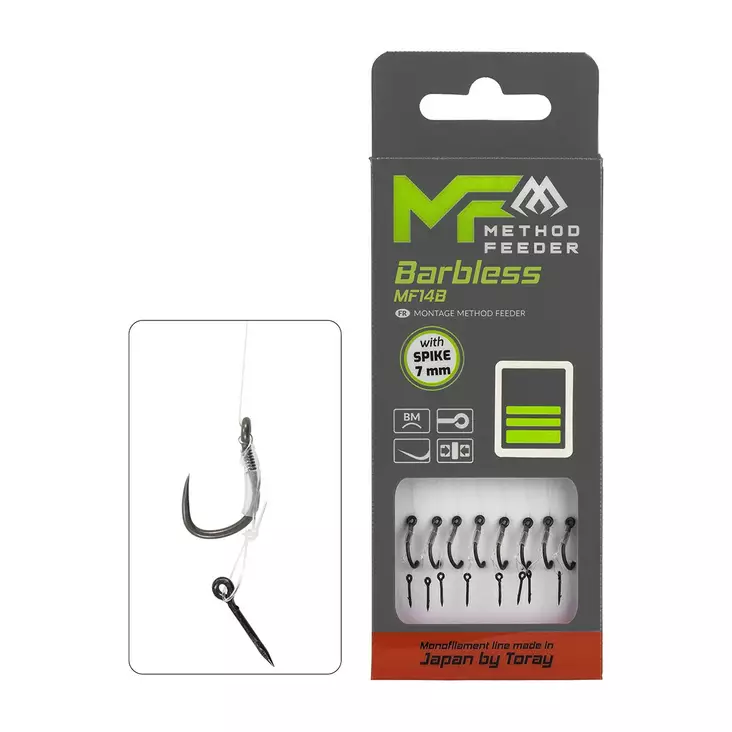 Mikado MF Rig MF14 Spike Barbless Mono 10cm - Valmiiksi sidotut koukut - 5900637120759 - 1