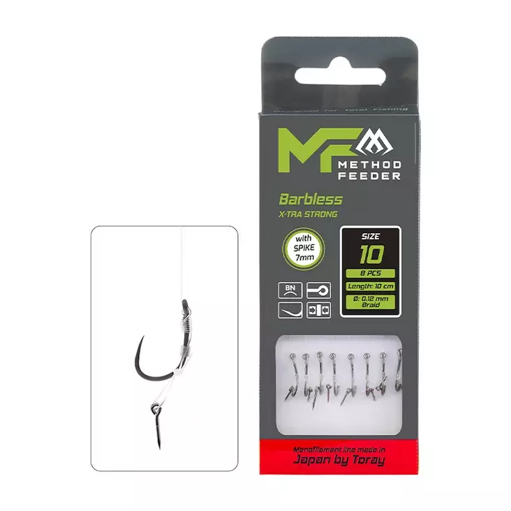 Mikado MF Rig X-Tra Strong Spike Barbless Mono 10cm - Valmiiksi sidotut koukut - 5900637161349 - 1