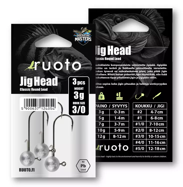 Ruoto PredatorMasters Jig Head 3g - "Classic Round Lead" - Jigipäät - 6438407013189 - 2